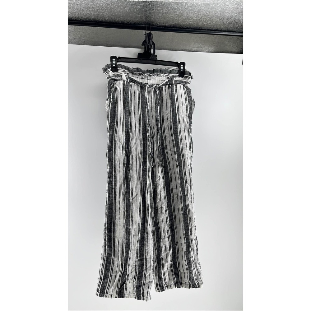 Women's Linen Blend Striped Wide Leg Pants SZ M